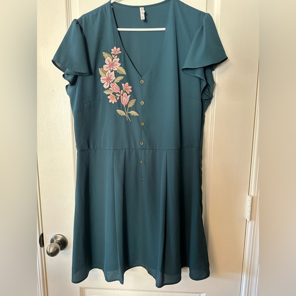 Xhilaration Teal Dress with Pink Floral Embroidery Size XXL Plus Size - Picture 1 of 7